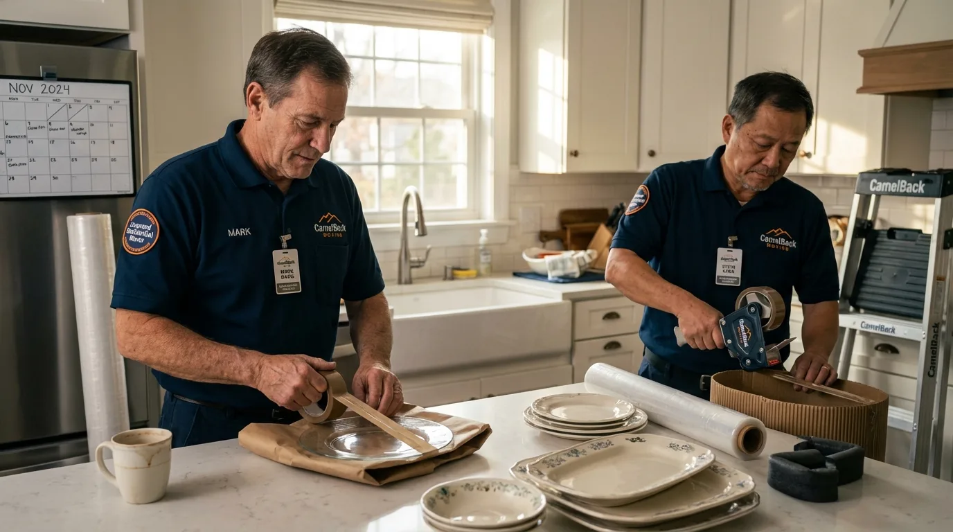 Professional crew packing kitchen dishware in Effingham, IL